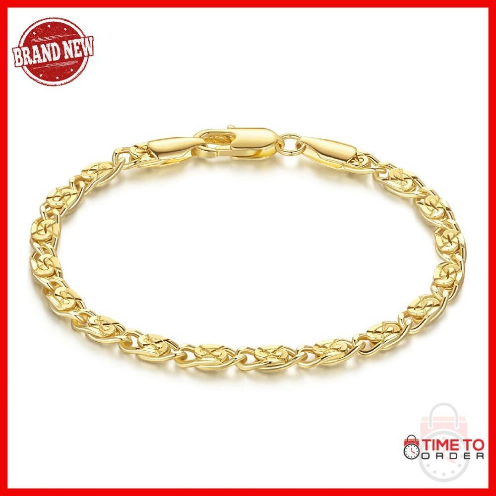 14K Gold Plated Cuban Chain Bracelet, Lobster Clasp, 6.5-9in Length